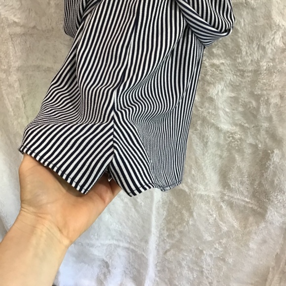 P Teeze Me Women Size 0 Off The Shoulder Maxi Romper Navy Blue White Stripe - Picture 4 of 11